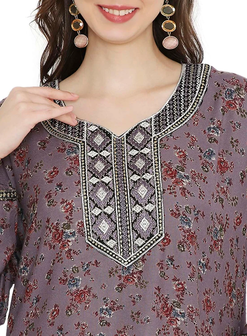 HANA & SARA ELEGANT FLORAL PRINTED WITH UNIQUE THREAD EMBROIDERY AND STONE WORK FARASHA JALABIYA KAFTAN