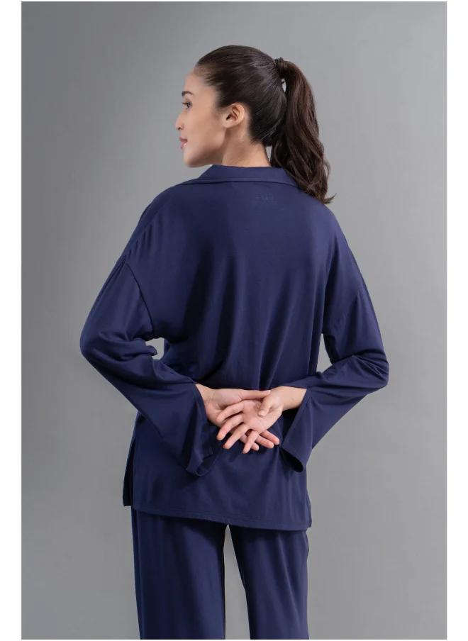 NeceSera Deep Navy Supima Button Down Shirt with Slit