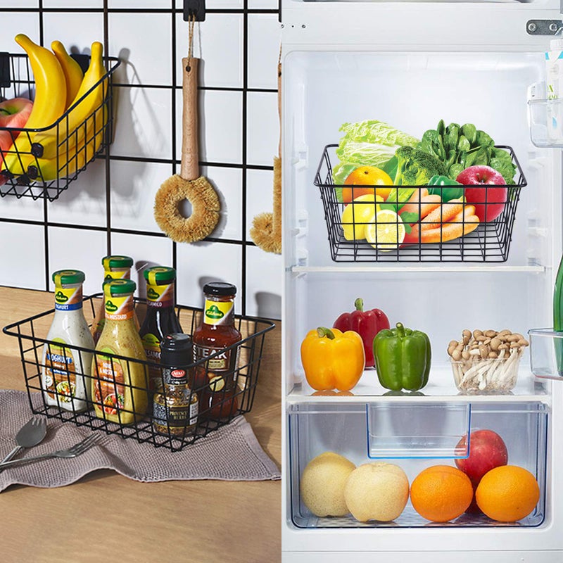 Beimu Wire Baskets for Organizing Household 4 Pack Pantry Baskets For Storage Pantry Wire Black Metal Storage Bins - Image 3