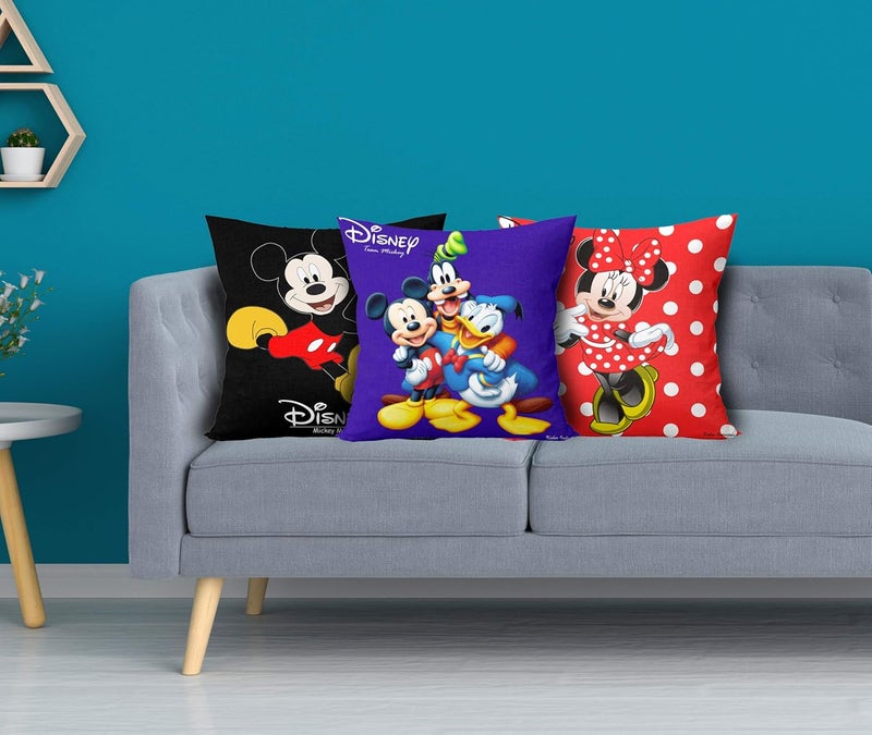Kuber Industries Kuber Industries Disney Team Minnie Mickey Print Silk Special Long Crush Cushion Covers (16"x16") Set of 3, Royal Blue & Red & Black-KUBMART0131 - Image 1