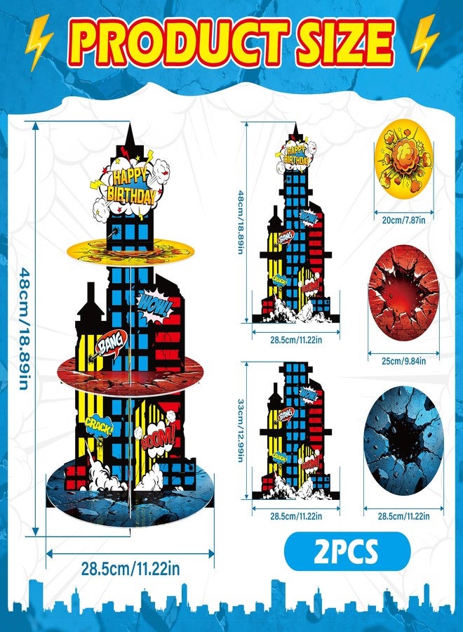 Nuesaurd Hero Cupcake Stand 3 Tier Cupcake Holder Stand Hero Cardboard Display Dessert Tower for Building Theme Birthday Party Supplies Super Themed Party Decorations Cupcake Decoration - Image 2