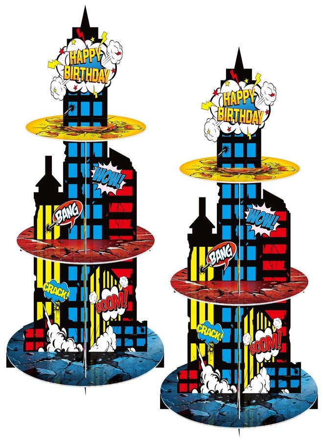 Nuesaurd Hero Cupcake Stand 3 Tier Cupcake Holder Stand Hero Cardboard Display Dessert Tower for Building Theme Birthday Party Supplies Super Themed Party Decorations Cupcake Decoration - Image 1