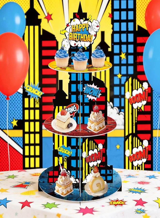 Nuesaurd Hero Cupcake Stand 3 Tier Cupcake Holder Stand Hero Cardboard Display Dessert Tower for Building Theme Birthday Party Supplies Super Themed Party Decorations Cupcake Decoration - Image 5