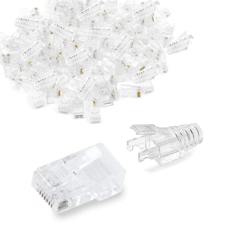 OLIREXD (عبوة من 20 قطعة) مقابس RJ45 Cat6 8P8C لتوصيل كابل إيثرنت، موصلات تجعيد شفافة مع غطاء شفاف وواقيات تخفيف الضغط Cat6 - Image 1