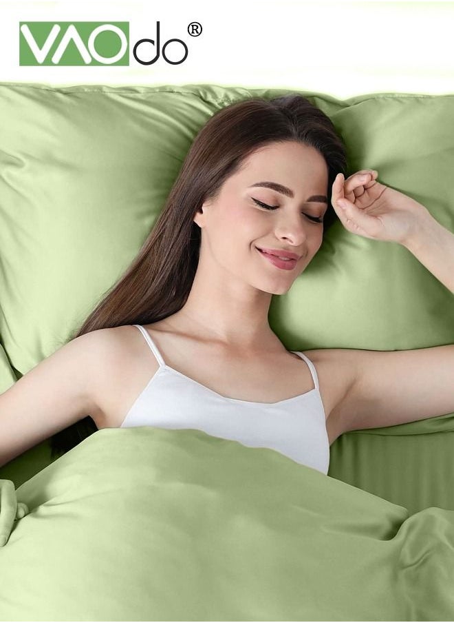 2PCS AB Side Pillowcase Washed Silk Breathable and Comfortable Satin Pillowcase Envelope Pillowcase for All Seasons Light Green 48*74CM