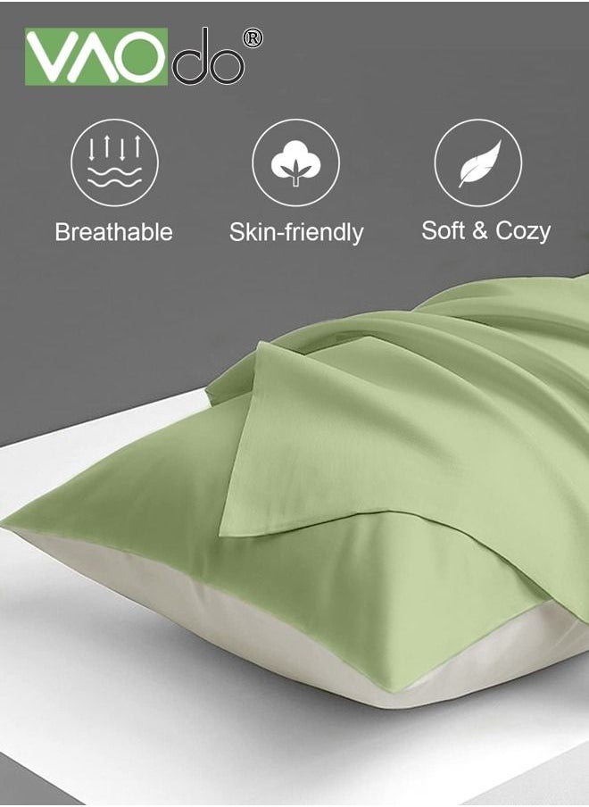 VAOdo 2PCS AB Side Pillowcase Washed Silk Breathable and Comfortable Satin Pillowcase Envelope Pillowcase for All Seasons Light Green 48*74CM  - Image 4
