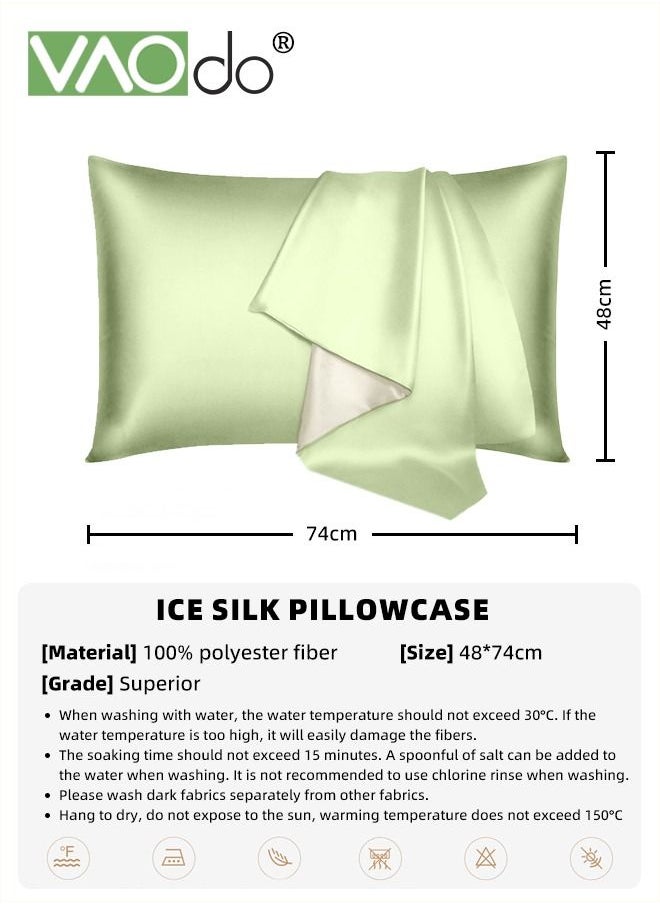 VAOdo 2PCS AB Side Pillowcase Washed Silk Breathable and Comfortable Satin Pillowcase Envelope Pillowcase for All Seasons Light Green 48*74CM  - Image 3