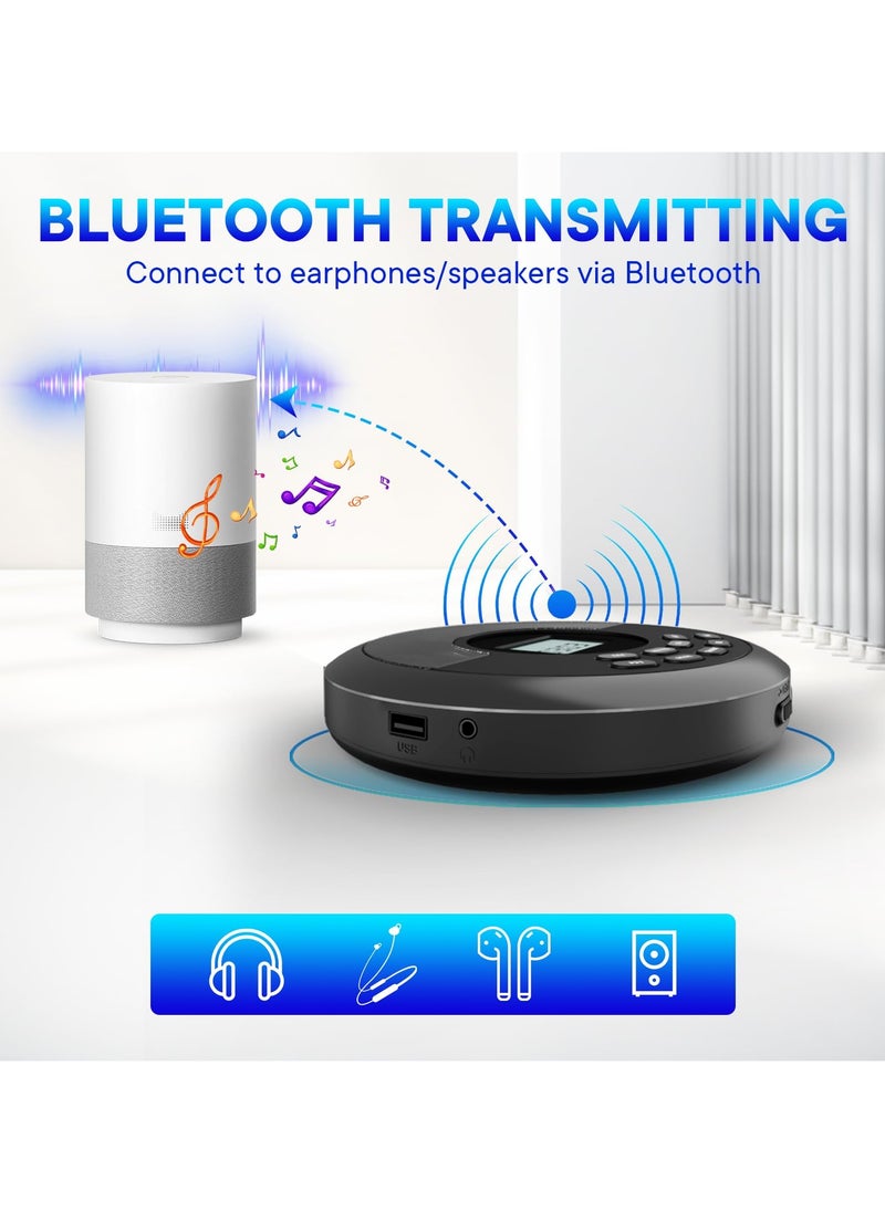 Jubilin - Portable CD Player Bluetooth:Rechargeable Walkman CD Player with Speakers and Headphones,Small CD Player for Car Plug in with Anti-Skip Protection,CD/USB/BT playable,Bluetooth transmitting - Image 1