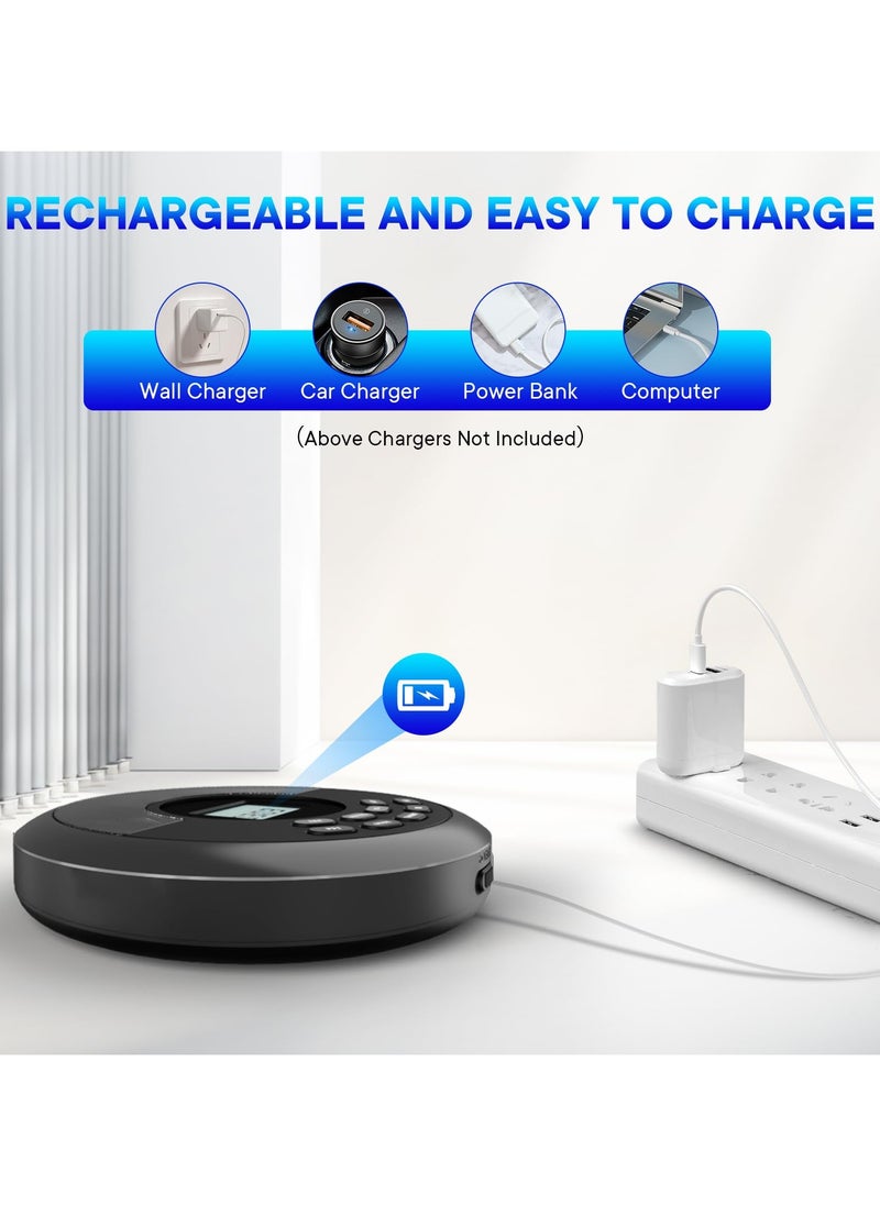 Jubilin - Portable CD Player Bluetooth:Rechargeable Walkman CD Player with Speakers and Headphones,Small CD Player for Car Plug in with Anti-Skip Protection,CD/USB/BT playable,Bluetooth transmitting - Image 1