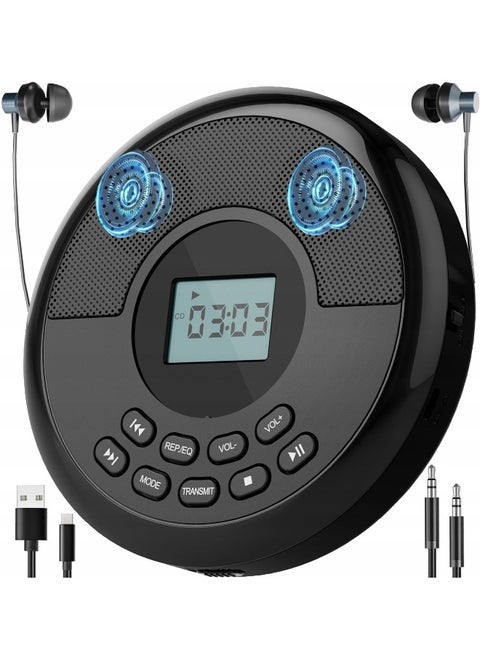 Portable CD Player Bluetooth:Rechargeable Walkman CD Player with Speakers and Headphones,Small CD Player for Car Plug in with Anti-Skip Protection,CD/USB/BT playable,Bluetooth transmitting