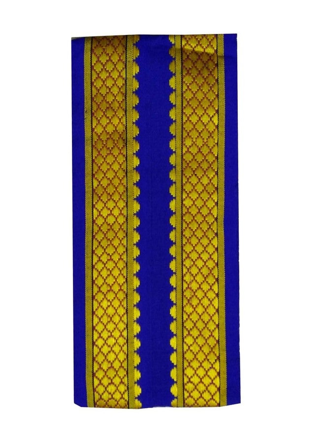 Stylesindia Cotton Angavastram (Towel) 1.8 Meters Length With Resham Designer Border Stoles (Blue) - Image 2