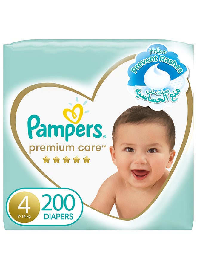 Pampers Premium Care Taped Diapers Size 4 2X Mega Box 200 Count