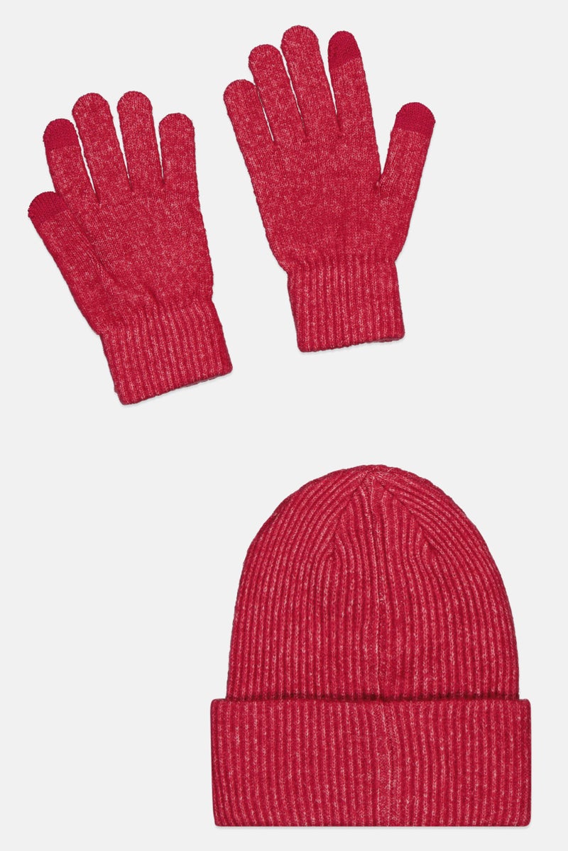 Nicole Miller Women 2 Pieces Brand Logo Touch Screen Gloves And Beanie Set, Sangria  - Image 2