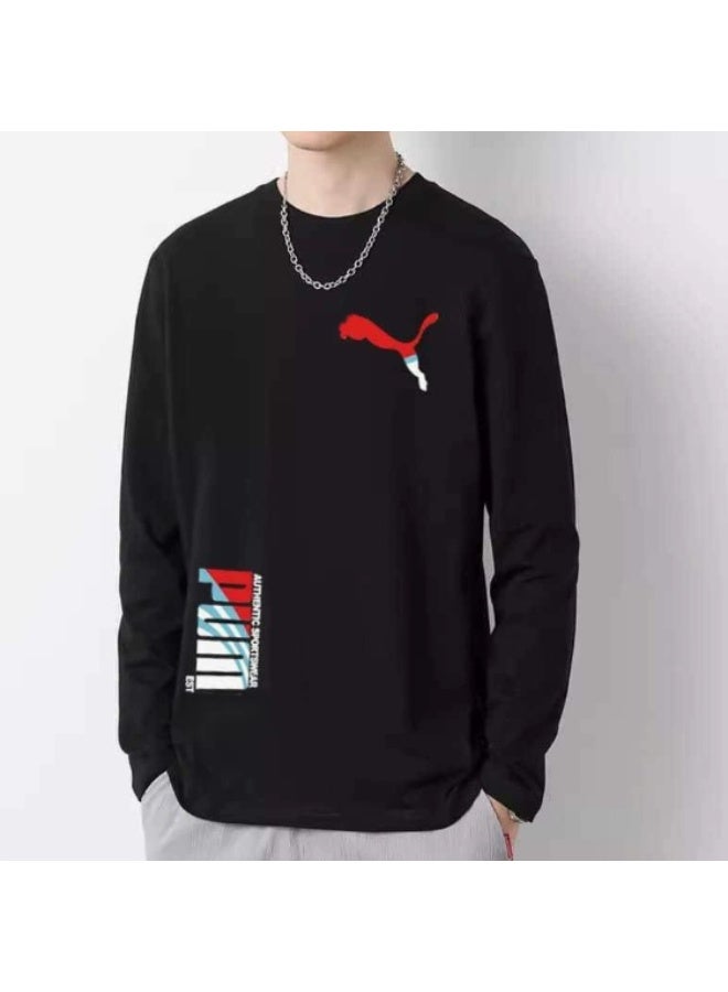 Black Puma Long-Sleeve Tee with Red-White Graphic Logo-XXL