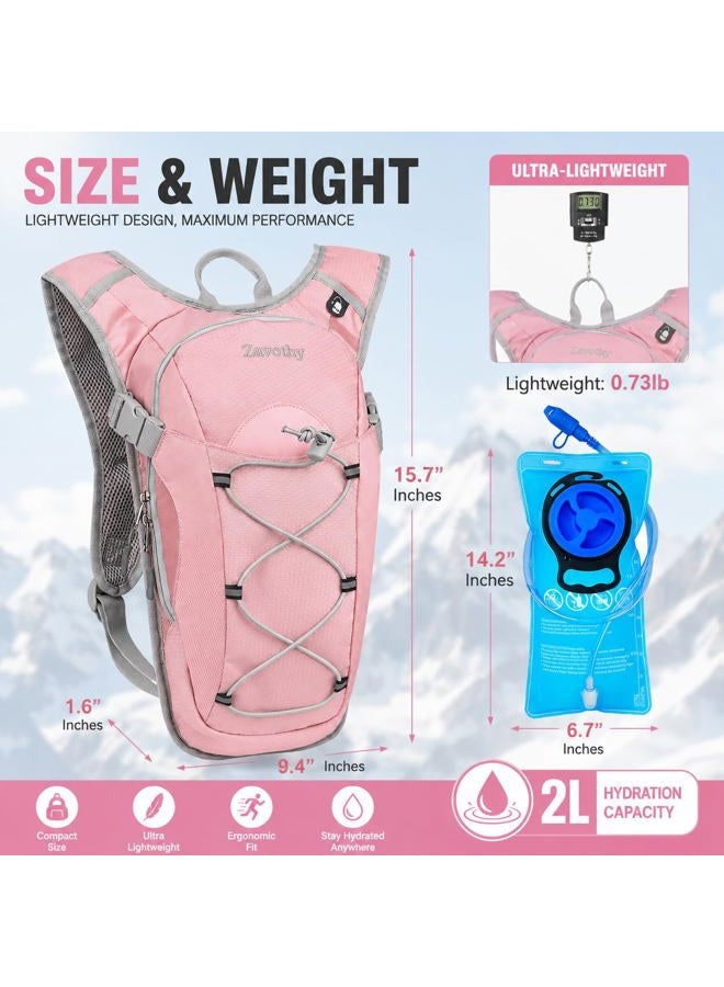 Zavothy Lightweight Hydration Backpack with 2L Water Bladder Water Backpack Hydration Pack for Cycling Running Biking Hiking Backpack Pink - Image 2