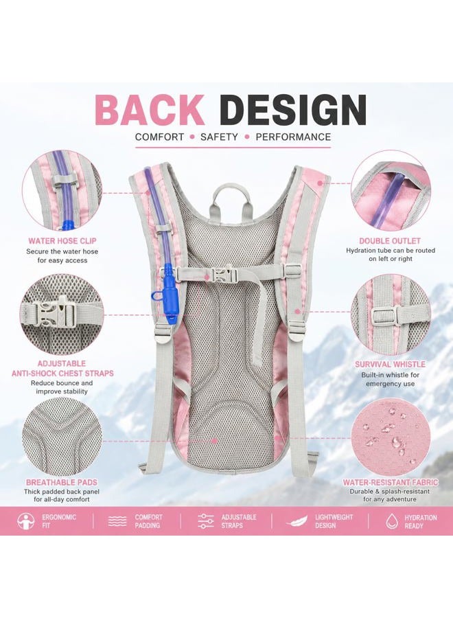 Zavothy Lightweight Hydration Backpack with 2L Water Bladder Water Backpack Hydration Pack for Cycling Running Biking Hiking Backpack Pink - Image 3