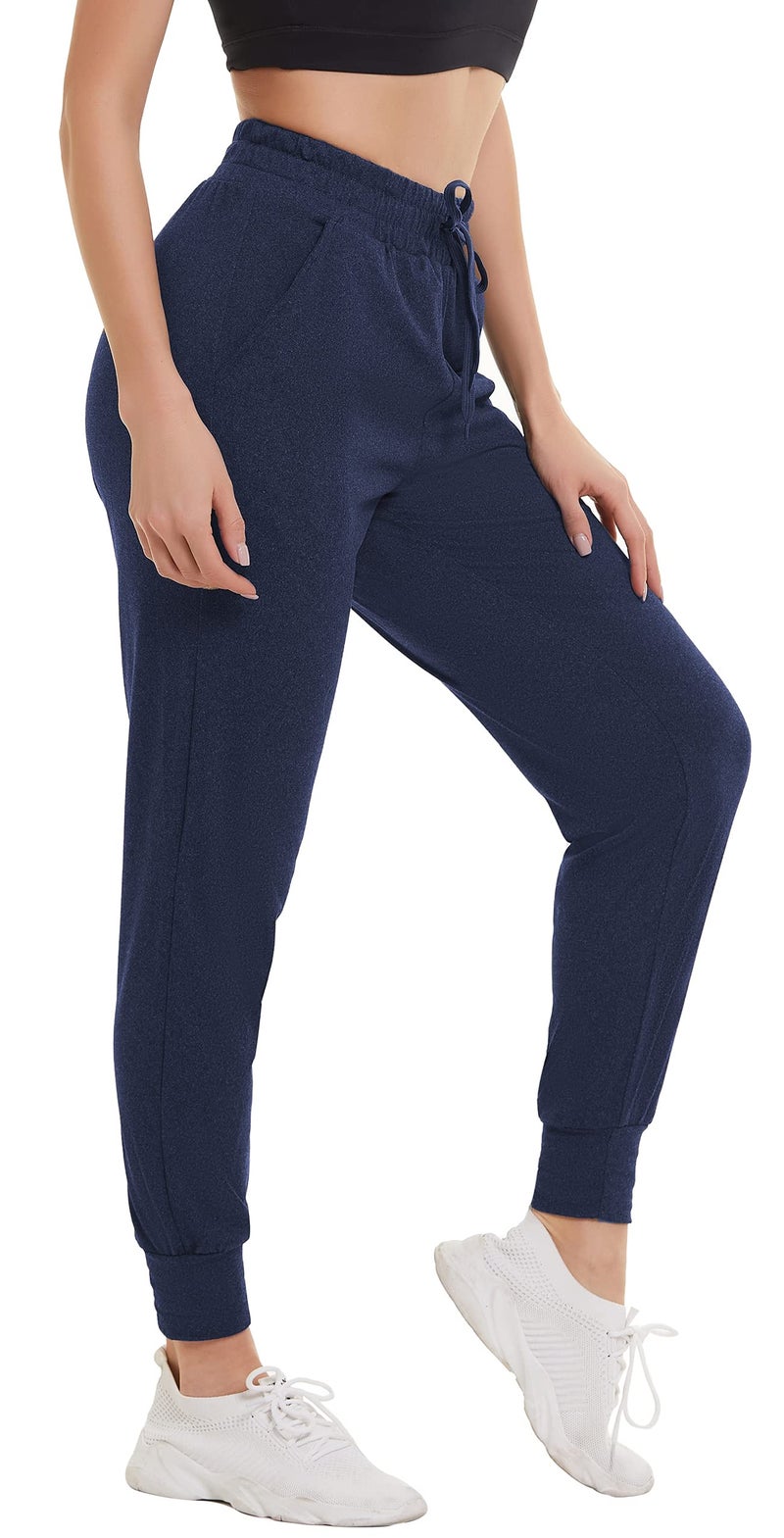 FULLSOFT Sweatpants for Women-Womens Joggers with Pockets Lounge Pants for Yoga Workout Running (Navy Heather, Large) - Image 2