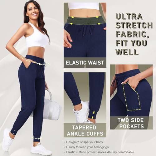 FULLSOFT Sweatpants for Women-Womens Joggers with Pockets Lounge Pants for Yoga Workout Running (Navy Heather, Large) - Image 4