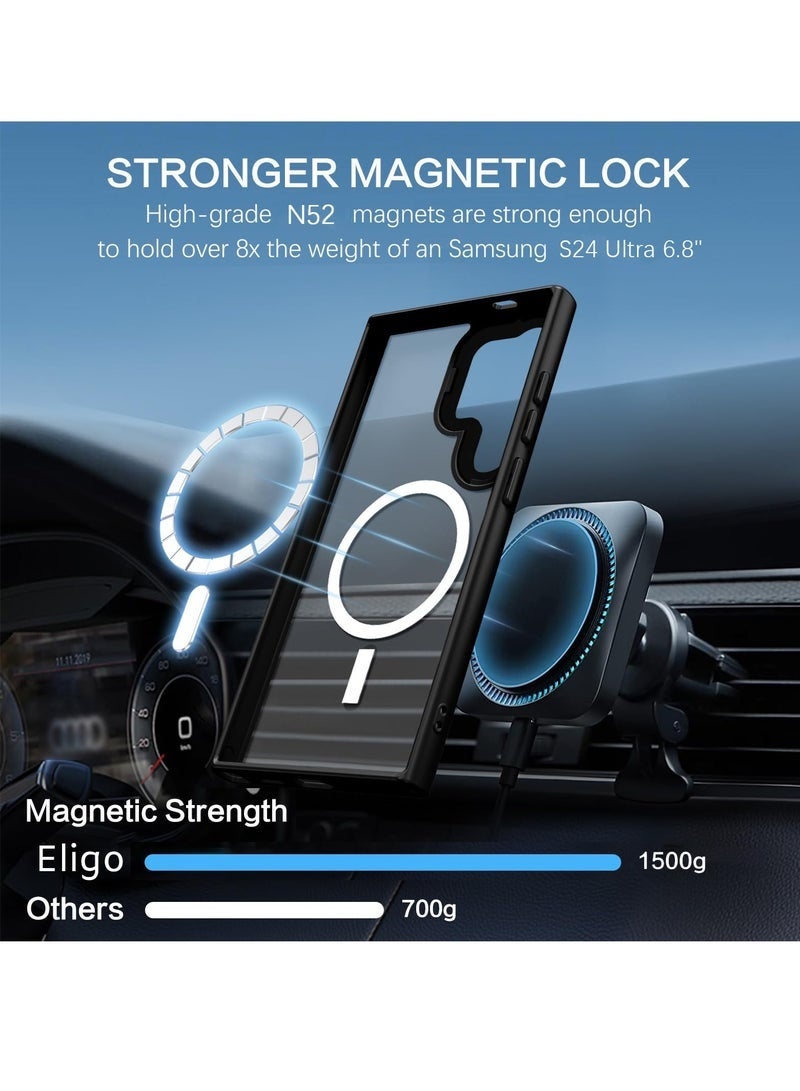 حافظة مغناطيسية لهاتف Samsung Galaxy S24 Ultra متوافقة مع ملحقات MagSafe، تصميم شفاف غير لامع نحيف مقاوم للصدمات مع ظهر PC صلب وإطار TPU مرن لهاتف Galaxy S24 Ultra مقاس 6.8 بوصة (أسود) - Image 2