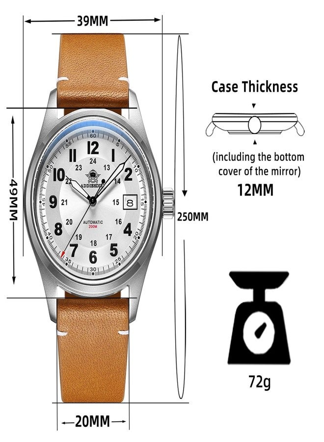 ADDIESDIVE Men's Automatic Movement NH35A 200m Water Resistance Leather Strap Black Dial Simple Fashion Unisex Watch - Image 3