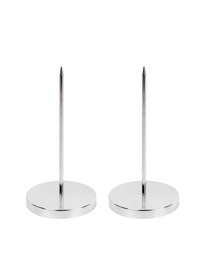 2 Pack Stainless Steel Receipt Holder Bill Memo Spike Straight Prong Desk Organizer 14 cm Rod Length - Image 1