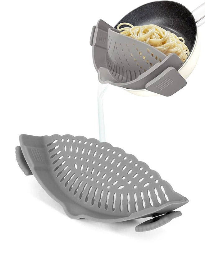 Kyle Clip on Strainer for Pots Pan Pasta multifunctional Strainer Silicone Food Strainer Hands-Free Pan Straine Clip-on Kitchen Food Strainer for Spaghetti Ground Beef Fits All Bowls and Pots - Grey - Image 1