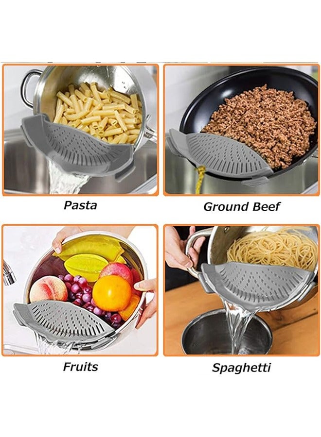 Kyle Clip on Strainer for Pots Pan Pasta multifunctional Strainer Silicone Food Strainer Hands-Free Pan Straine Clip-on Kitchen Food Strainer for Spaghetti Ground Beef Fits All Bowls and Pots - Grey - Image 5