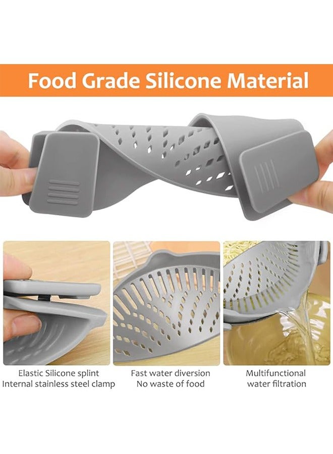 Kyle Clip on Strainer for Pots Pan Pasta multifunctional Strainer Silicone Food Strainer Hands-Free Pan Straine Clip-on Kitchen Food Strainer for Spaghetti Ground Beef Fits All Bowls and Pots - Grey - Image 4