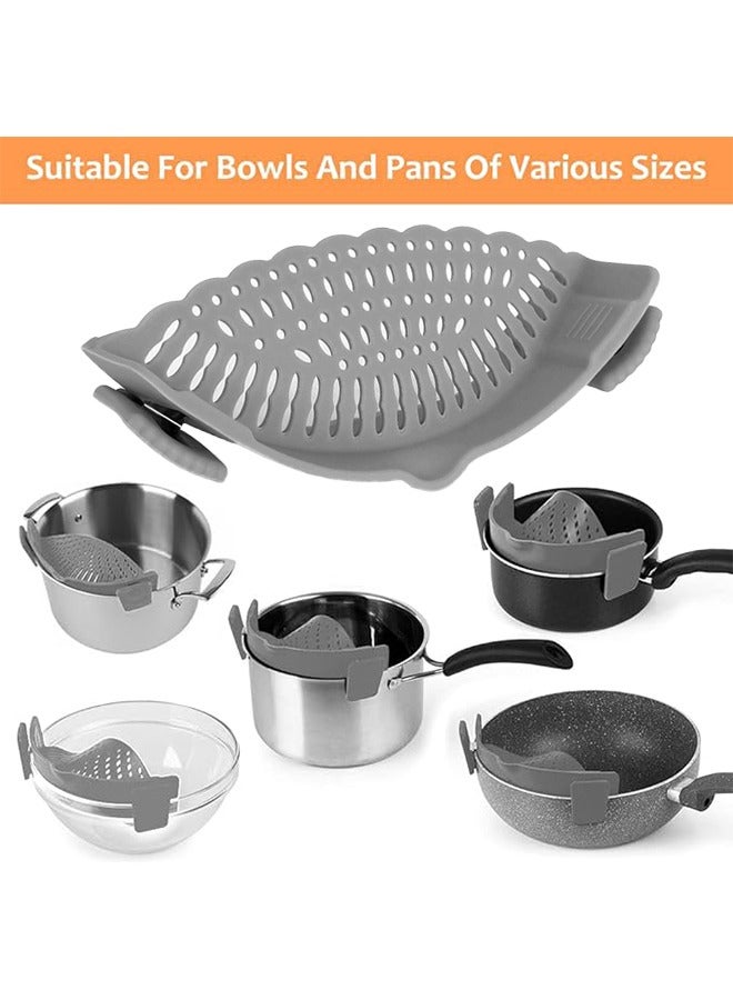 Kyle Clip on Strainer for Pots Pan Pasta multifunctional Strainer Silicone Food Strainer Hands-Free Pan Straine Clip-on Kitchen Food Strainer for Spaghetti Ground Beef Fits All Bowls and Pots - Grey - Image 3