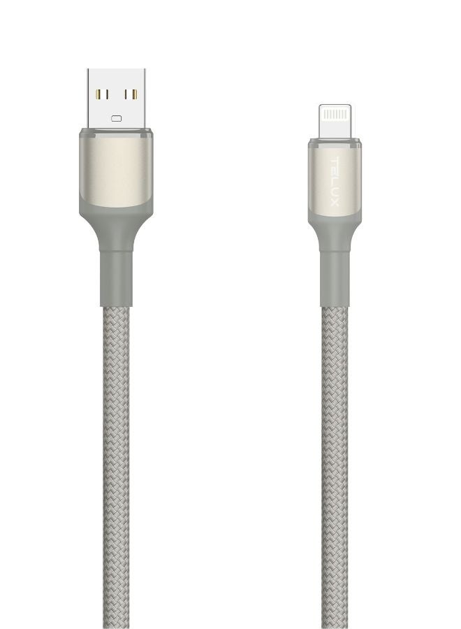 TELUX FLEXIX USB-A to Lightning Braided Cable 1m, 2.4A Fast Charging, Wear-Resistant Nylon Braid, 10000+ Bend Lifespan, 480Mbps Data Transfer, Titanium - Image 1