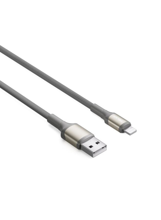 TELUX FLEXIX USB-A to Lightning Braided Cable 1m, 2.4A Fast Charging, Wear-Resistant Nylon Braid, 10000+ Bend Lifespan, 480Mbps Data Transfer, Titanium - Image 2