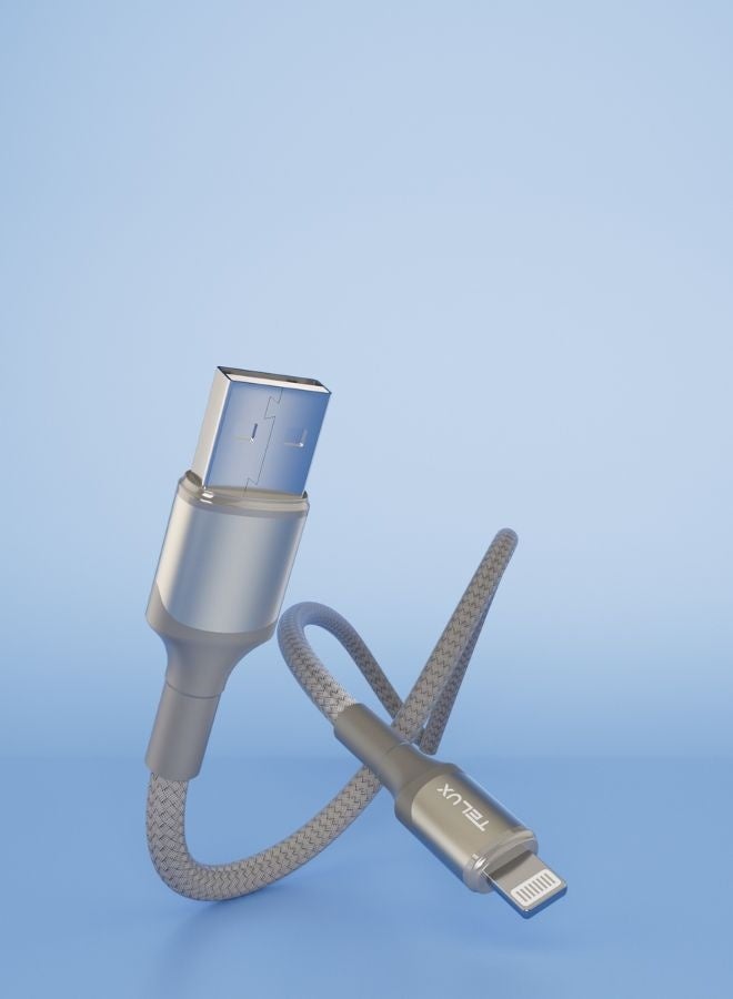 TELUX FLEXIX USB-A to Lightning Braided Cable 1m, 2.4A Fast Charging, Wear-Resistant Nylon Braid, 10000+ Bend Lifespan, 480Mbps Data Transfer, Titanium - Image 3