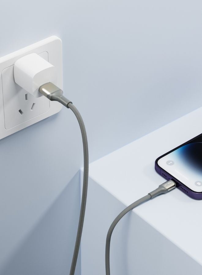 TELUX FLEXIX USB-A to Lightning Braided Cable 1m, 2.4A Fast Charging, Wear-Resistant Nylon Braid, 10000+ Bend Lifespan, 480Mbps Data Transfer, Titanium - Image 4
