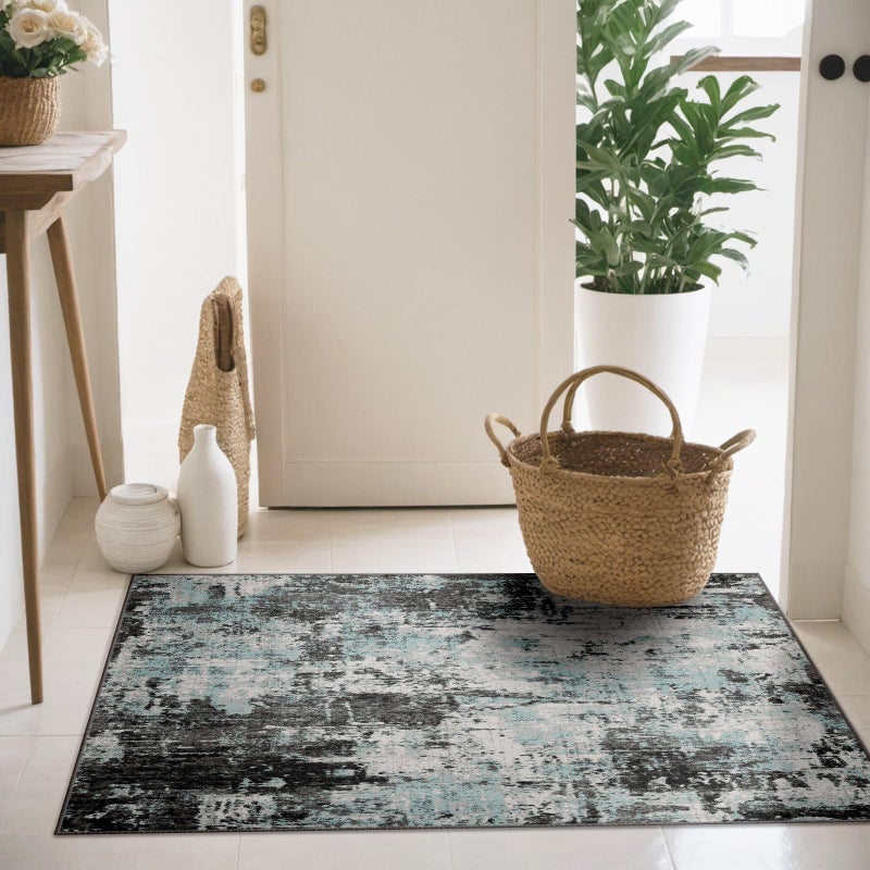 RELEANY Washable Area Rugs 2'x3' Non-Slip Modern Abstract Soft for Living Room Entryway Bedroom Blue Black Teal - Image 1