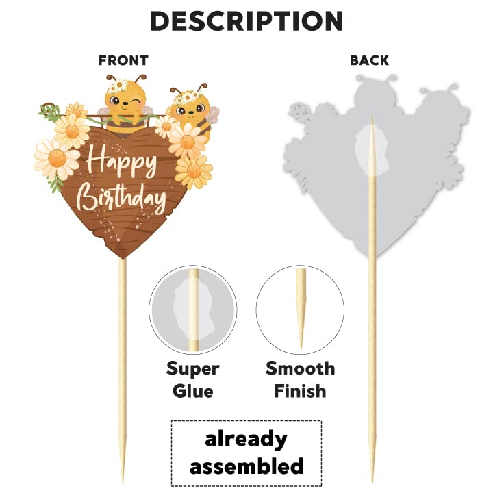 Festiko® Honey Bee Theme Decor,Bumble Bee Theme Birthday Decoration Backdrop Photo Shoot,Birthday Photo Booth Party Item for Adults and Kids Happy Birthday Cake Topper - Image 4