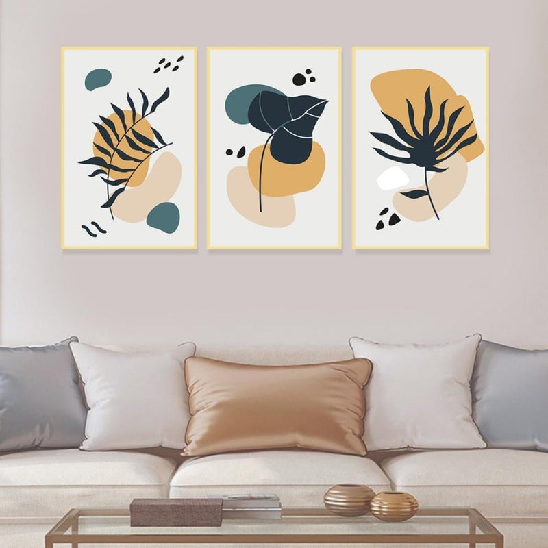 ماركتنا ثلاث لوحات قماشية بتصميم الفن البوهيمي مع برواز مجوف مقاس (120×60) ثلاث قطع - Image 1