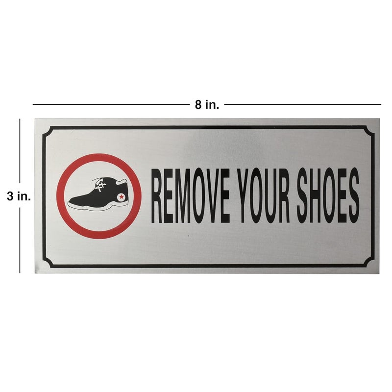 BUZZ COOL Silver Metal Remove Your Shoes Sign Board Sticker | Sticker For Door | Remove Your Footwear Sign Signage Board | Metal Sign to Leave Your Footwear Outside Board for Office, Shops etc. - Image 2