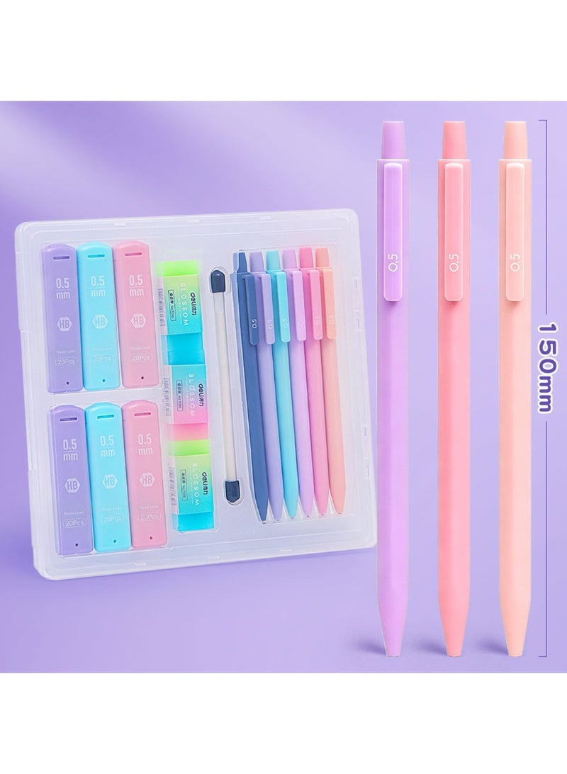 HPRT Mechanical Pencil Set, 6PCS 0.5mm Mechanical Pencils with 120PCS HB Lead Refills, 3 Erasers and 10 Eraser Refills for School Writing and Note-Taking (Morandi Colors, 15 cm) - Image 2