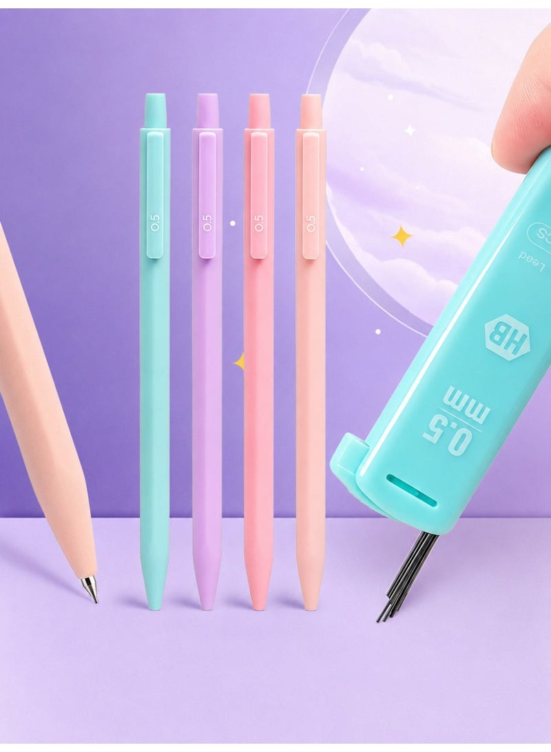 HPRT Mechanical Pencil Set, 6PCS 0.5mm Mechanical Pencils with 120PCS HB Lead Refills, 3 Erasers and 10 Eraser Refills for School Writing and Note-Taking (Morandi Colors, 15 cm) - Image 4