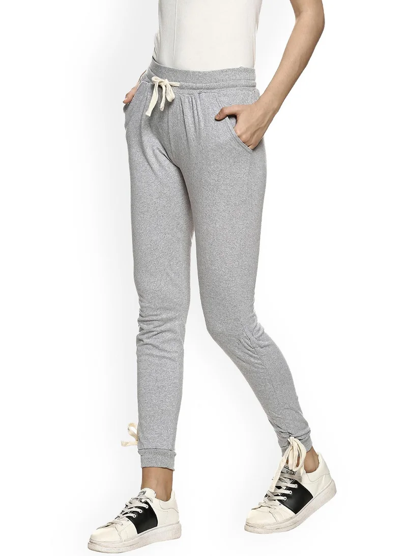 Campus Sutra Women's Coin Grey Heathered-Knit Trackpants