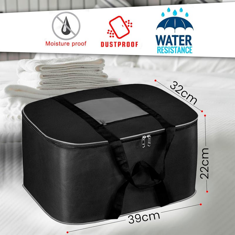 Storite 4 Pack Mini Moisture Proof Nylon Large Size Foldable Underbed Storage Bag For Clothes Blankets Cover 39 X 32 X 22 cm Black Rectangular - Image 2