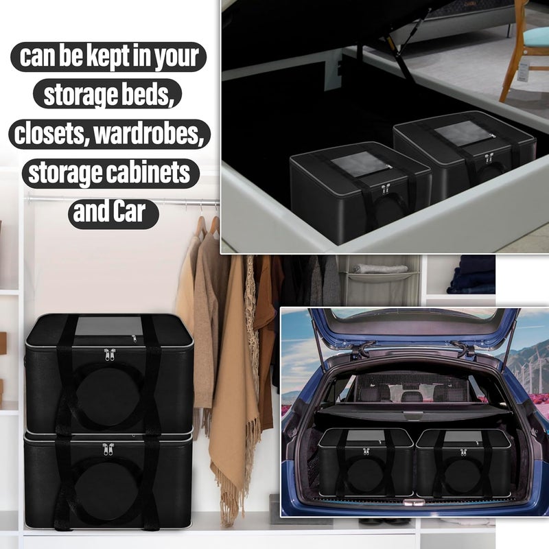 Storite 4 Pack Mini Moisture Proof Nylon Large Size Foldable Underbed Storage Bag For Clothes Blankets Cover 39 X 32 X 22 cm Black Rectangular - Image 5