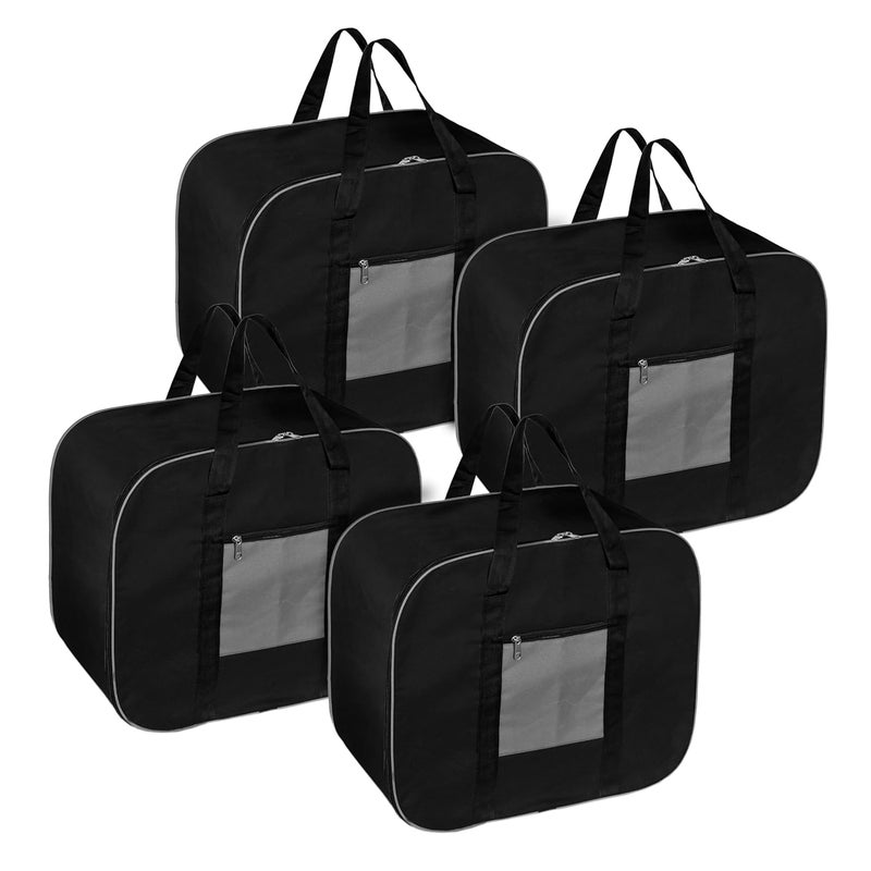 Storite 4 Pack Mini Moisture Proof Nylon Large Size Foldable Underbed Storage Bag For Clothes Blankets Cover 39 X 32 X 22 cm Black Rectangular - Image 1
