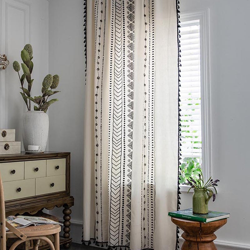 ColorBird Boho Curtains 84 Inches Length Modern Farmhouse Decor Black and White Striped Geometric Aztec Western Window Treatment Cream Curtain & Drapes 2 Panels for Living Bedroom Dining Room - Image 2