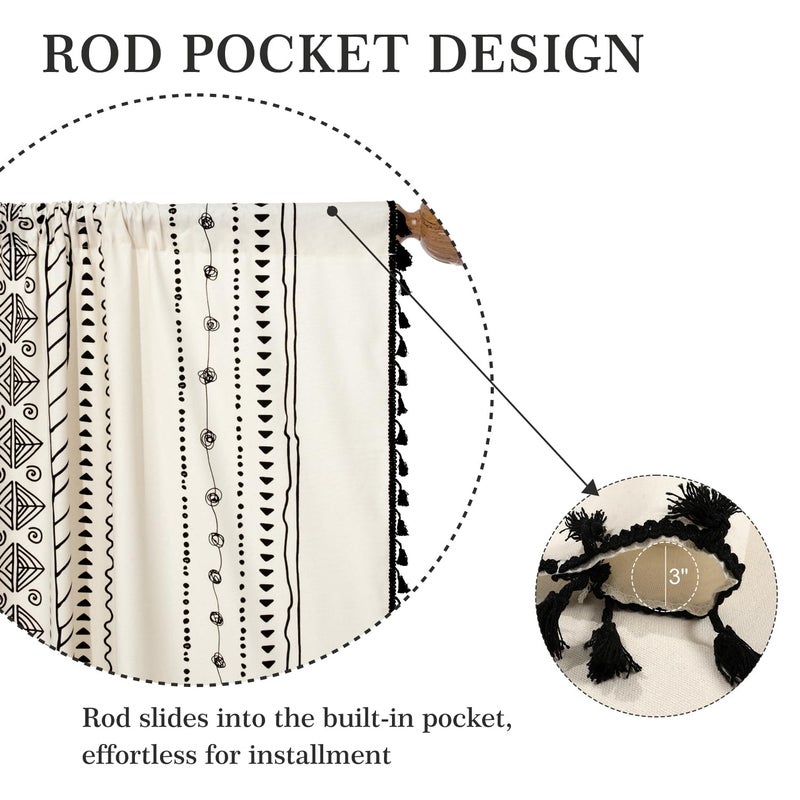 ColorBird Boho Curtains 84 Inches Length Modern Farmhouse Decor Black and White Striped Geometric Aztec Western Window Treatment Cream Curtain & Drapes 2 Panels for Living Bedroom Dining Room - Image 4