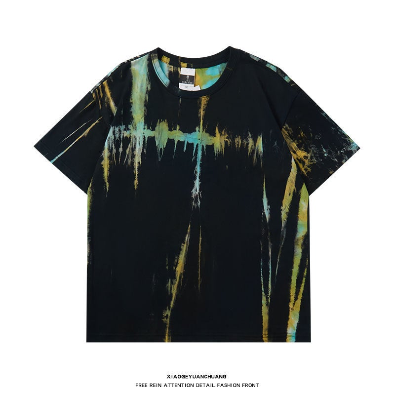 Color Tie-Dye Short-Sleeved T-Shirt Men'S Trendy Brand Men'S And Women'S Loose Design Sense Street Fashion Hip-Hop T-Shirt - Image 3