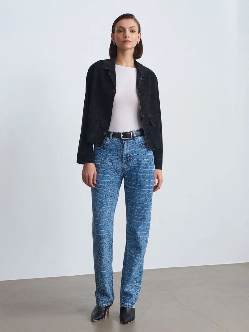 DILVIN High-Waist Straight Leg Textured Jeans - Image 4