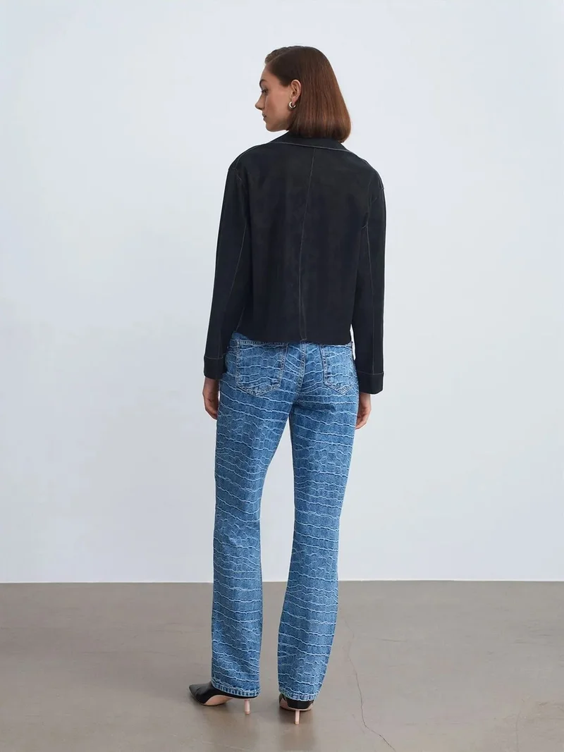 Dilvin DILVIN High-Waist Straight Leg Textured Jeans