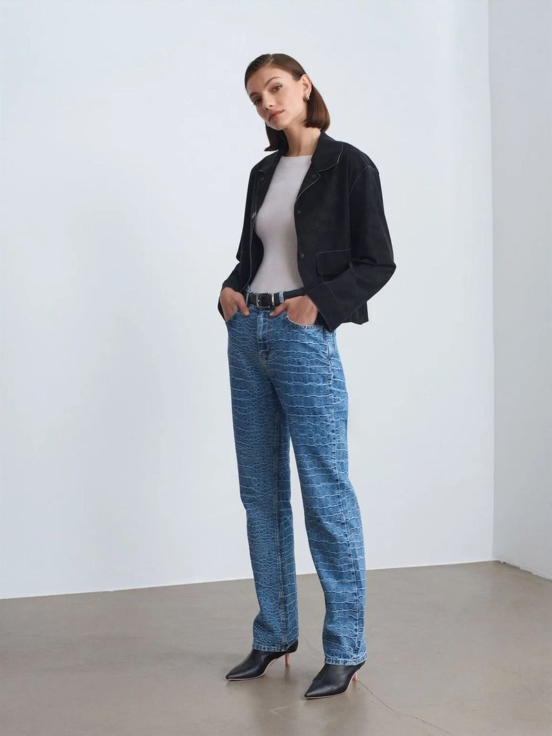 DILVIN High-Waist Straight Leg Textured Jeans - Image 3