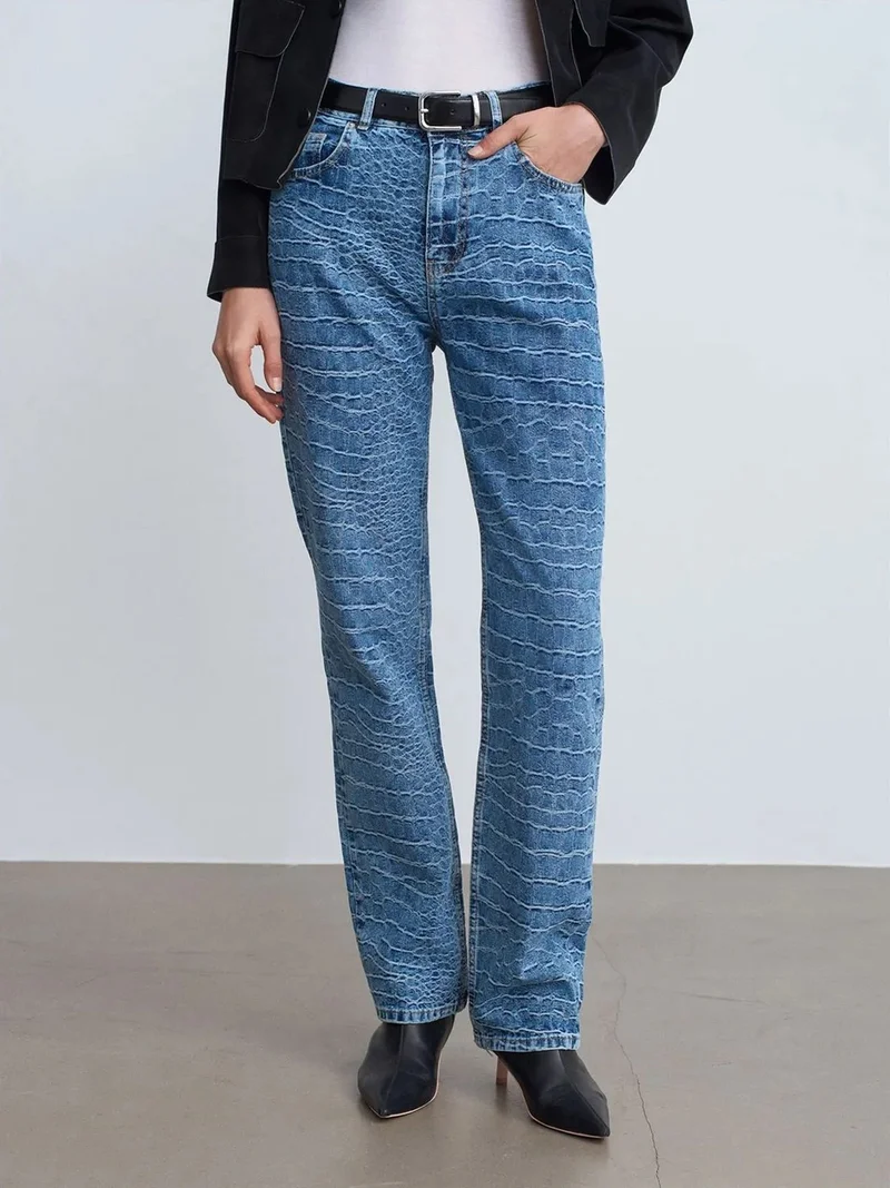 Dilvin DILVIN High-Waist Straight Leg Textured Jeans